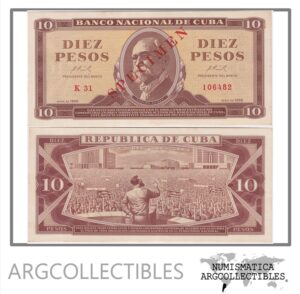 Cuba Billete 10 Pesos Año 1966 Especimen AU Sin Circular Pick 101s