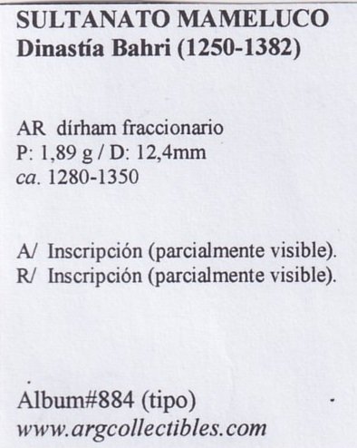 Sultanato Mameluco Moneda AR Dirham 1250-1382 Dinastia Bahri, Album-884 (Tipo) - Imagen 2