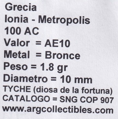 Grecia Moneda AE10 100 A.C Ionia-Metropolis SNG COP 907 - Imagen 2