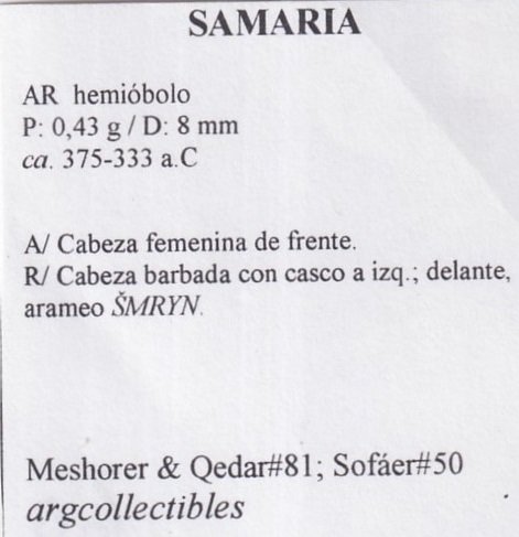 Samaria Moneda AR Hemiobolo 375-333 a.c Meshorer y Qedar-81, Sofaer-50 - Imagen 2