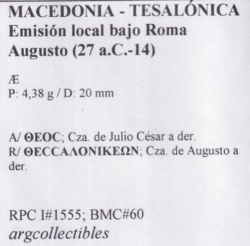 Macedonia-Tesalonica Moneda AE 27 a.C. Emision Local bajo Roma RPCI-1555,BMC-60 - Imagen 2