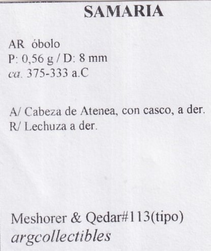 Samaria Moneda AR Obolo 375-333 a.c Meshorer y Qedar-113 (Tipo) - Imagen 2