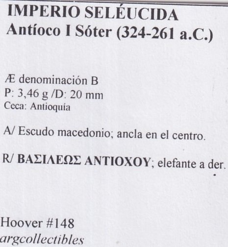 Imperio Seleucida Moneda AE 324 a.C. Antioco I Soter Hoover#148 - Imagen 2