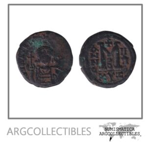 Imperio Bizantino Moneda AE Follis 582 Mauricio Tiberio Sear-518