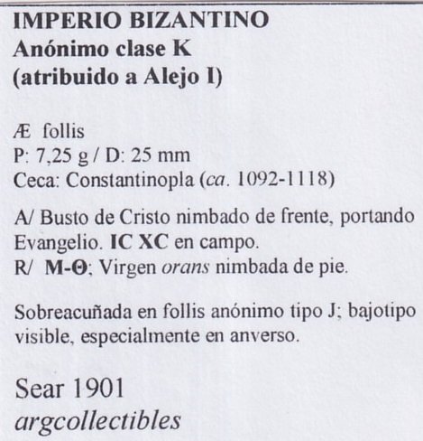 Imperio Bizantino Moneda AE Follis 1092 a.C Anonimo clase K Sear-1901 - Imagen 2