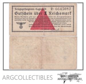 Alemania (Nazi) Billete 1 Reichsmark 1939 Ro 518 F+ (Campo Prisioneros)