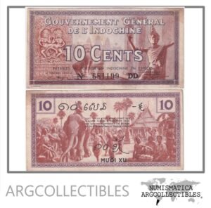 Indochina Francesa Billete 10 Centavos 1939 P-85d VF+