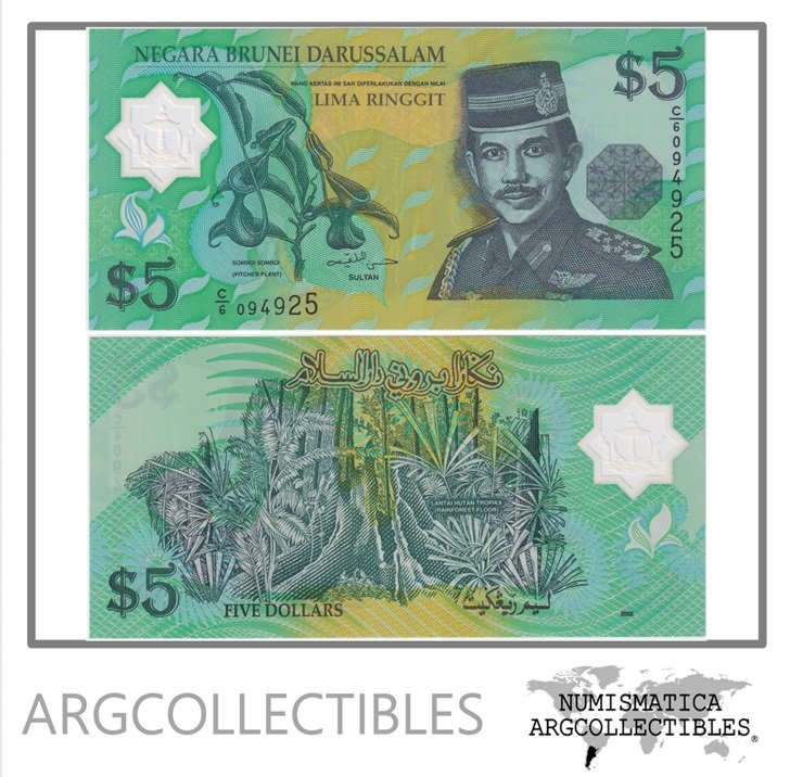 Brunei Billete 5 Ringgit 2002 P-23b UNC (Polimero)