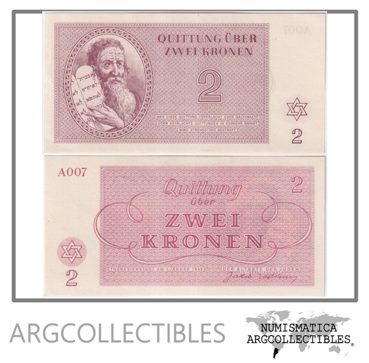 Checoslovaquia Billete 2 Kronen 1943 Guetto Theresienstadt UNC