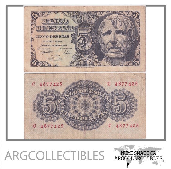 España Billete 5 Pesetas 1947 P-134 VF+