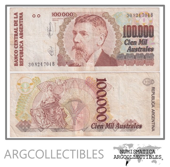Argentina Billete 100.000 Australes 1991 P-336/BOT-2895 VF- (Serie B)