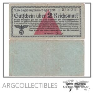 Alemania (Nazi) Billete 2 Reichsmark 1939 Ro 519a F+ (Campo Prisioneros)