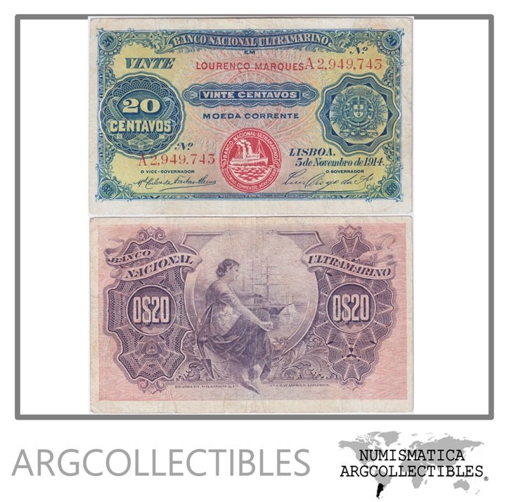 Mozambique Billete 20 Centavos 1914 P-60 VF