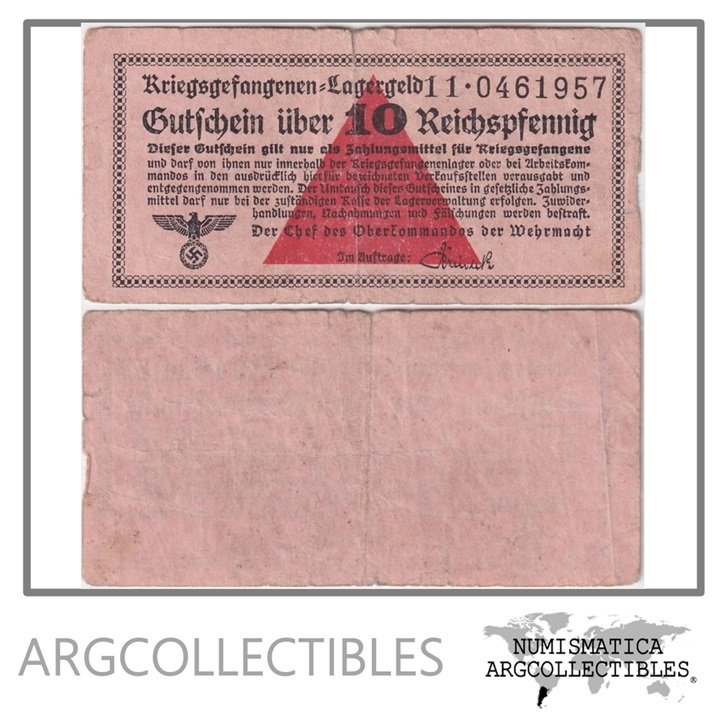 Alemania (Nazi) Billete 10 Reichspfennig 1939 Ro 516 F+ (Campo Prisioneros)