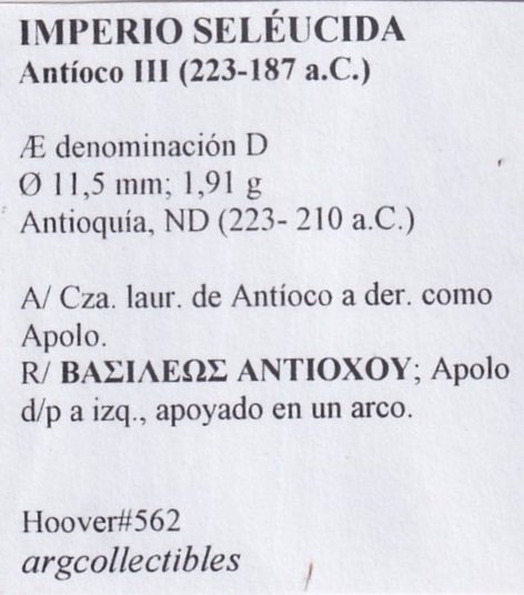 Imperio Seleucida Moneda AE 223 a.C. Antioco III, Hoover#562 - Imagen 2