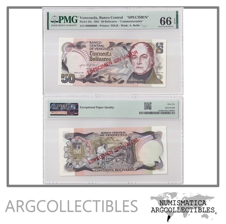 Venezuela Billete 50 Bolivares 1981 P-58s UNC (Certificado)