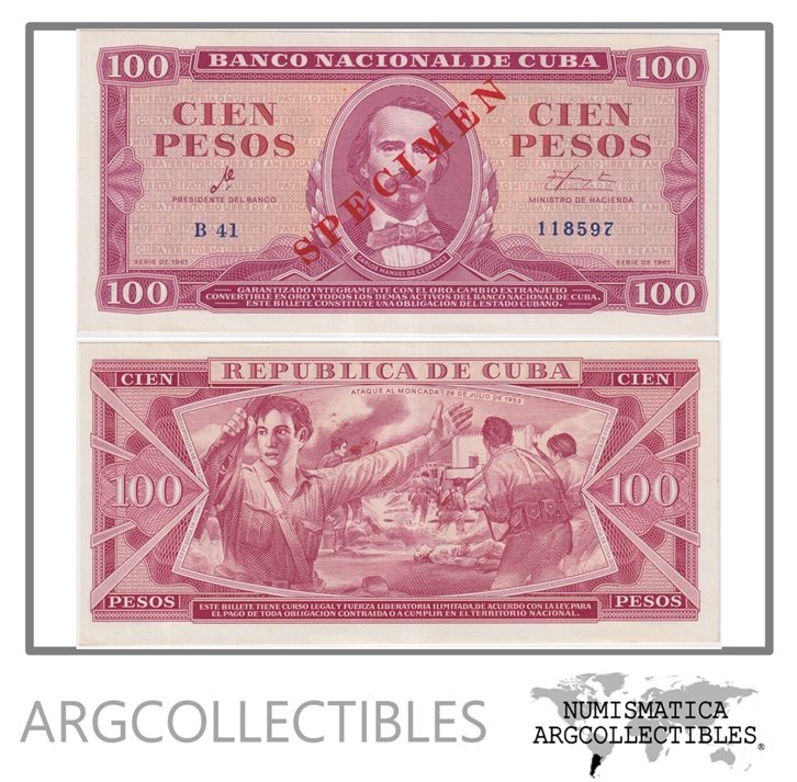 Cuba Billete 100 Pesos 1961 P-99s UNC (Specimen)