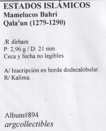 Estados Islamicos Moneda AR Dirham 1279-1290 Mamelucos Bahri Album-894 - Imagen 2