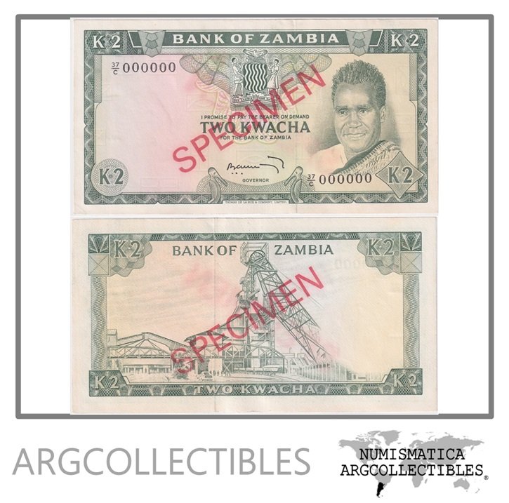 Zambia Billete 2 Kwacha 1969 P-11s AU (Specimen)
