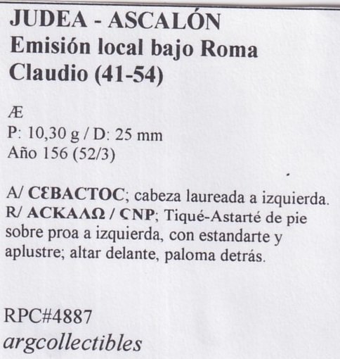 Judea-Ascalon Moneda AE 41-54 Emision Local Bajo Roma Claudio RPC-4887 - Imagen 2