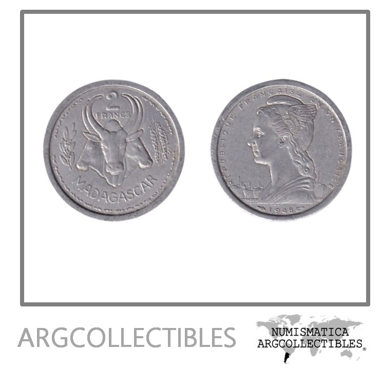 Madagascar Moneda 2 Francos 1948 Aluminio KM-4 VF+