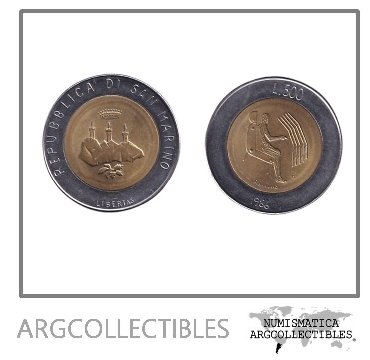 San Marino Moneda 500 Liras 1986 Bimetalica KM-195 UNC