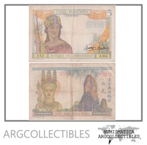 Indochina Francesa Billete 5 Piastres 1936 P-55b VF