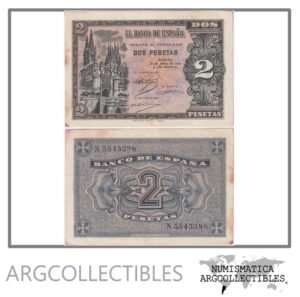 España Billete 2 Pesetas 1938 P-109 XF+ (Manchas)