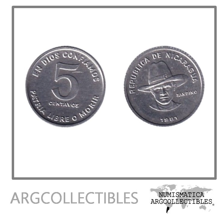 Nicaragua Moneda 5 Cordobas 1981 Sandino Aluminio KM-49 UNC