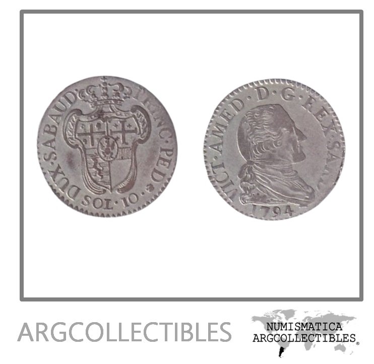 Italia Savoya Moneda 10 Soldo 1794 Plata KM-92 Victor Amadeo III