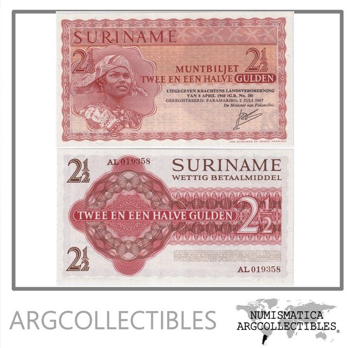 Surinam Billete 2 1/2 Gulden 1967 P-117 UNC