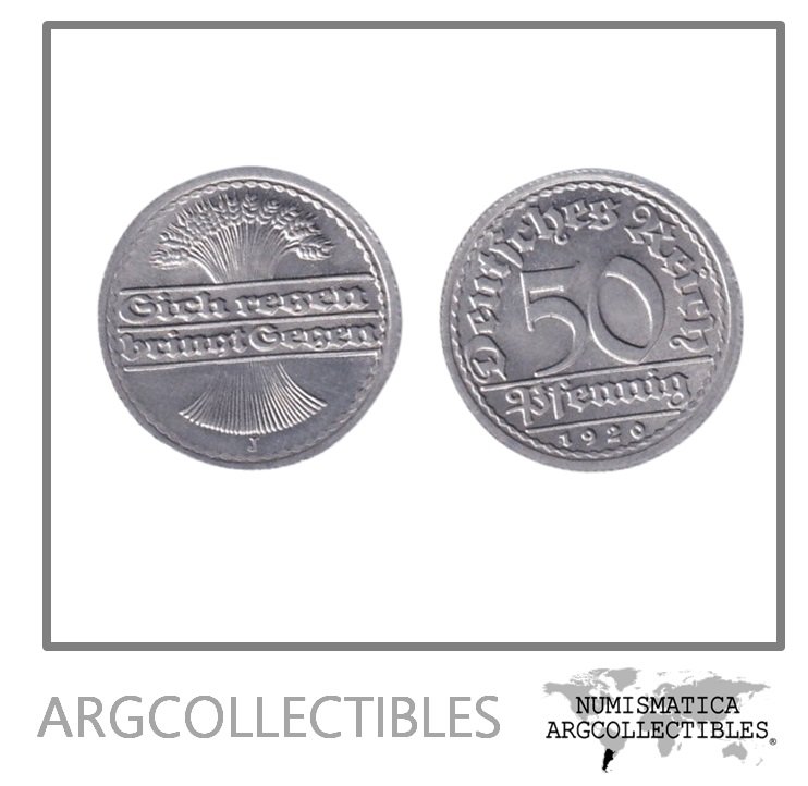 Alemania Moneda 50 Pfennig 1920 J Rep. Weimar Aluminio KM-27 UNC