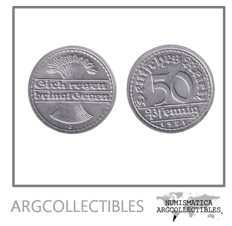 Alemania Moneda 50 Pfennig 1921 J Rep. Weimar Aluminio KM-27 UNC
