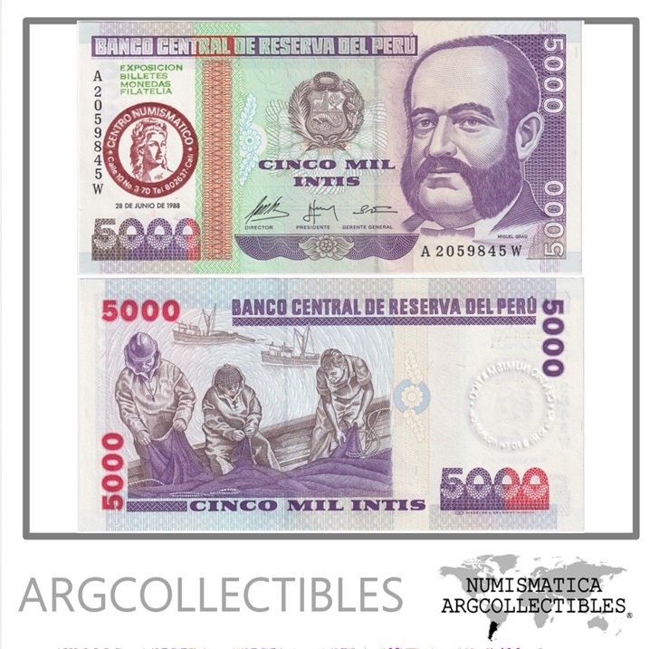 Colombia(Peru) Billete 5.000 intis 1988 Resello Exposicion Numismatica Cali UNC