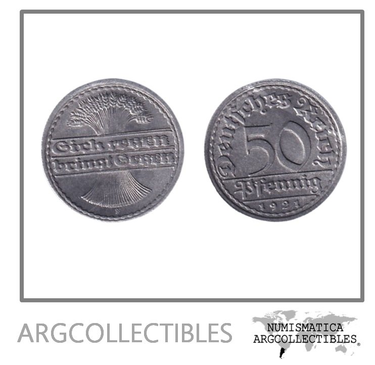Alemania Moneda 50 Pfennig 1921 F Rep. Weimar Aluminio KM-27 AU