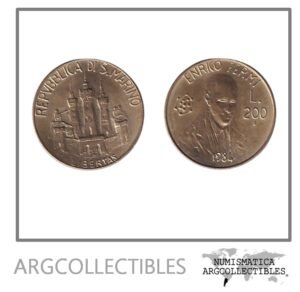 San Marino Moneda 200 Liras 1984 Enrico Fermi Laton KM-166 UNC