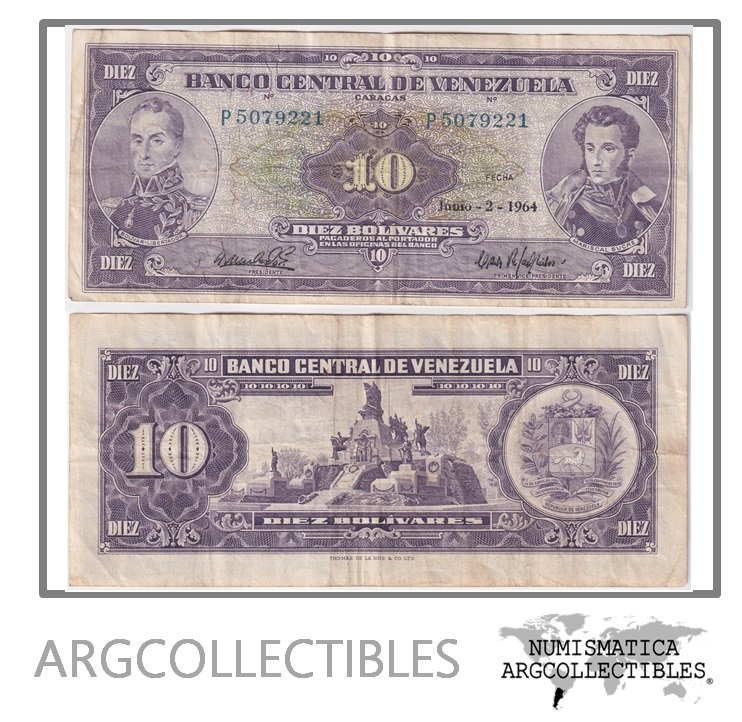Venezuela Billete 10 Bolivares 1964 P-45b VF