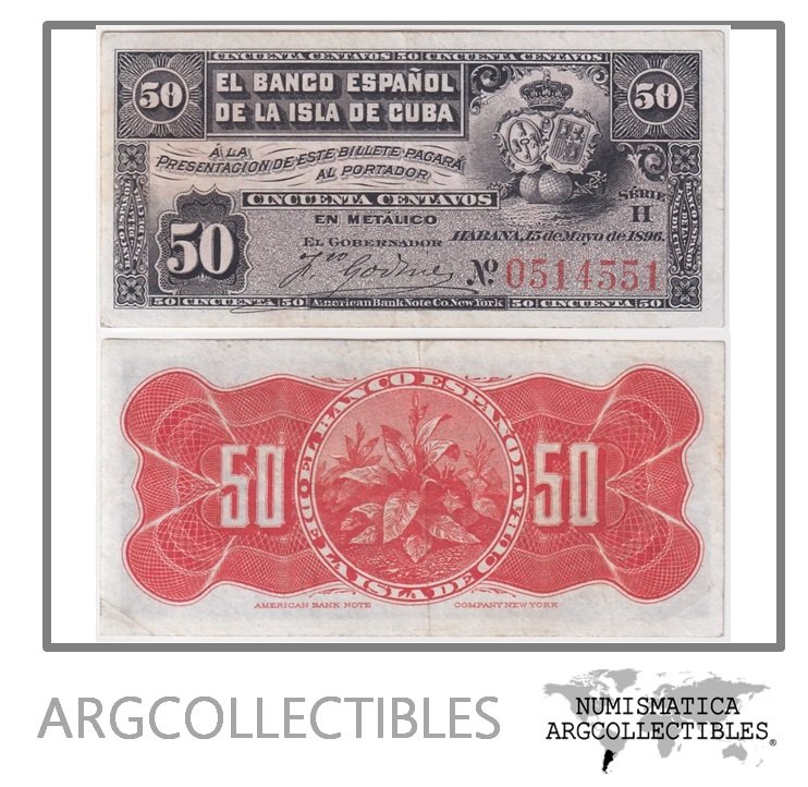 Cuba Billete 50 Centavos 1896 P-46a VF+