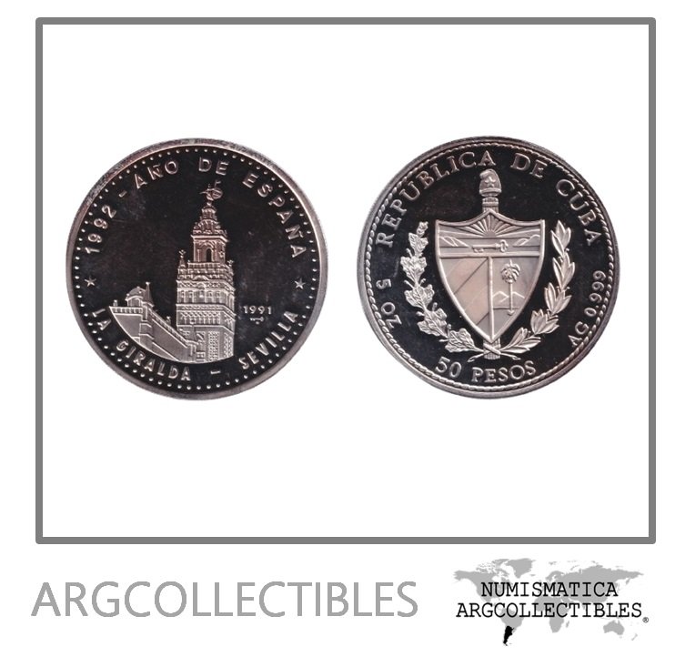 Cuba Moneda 50 Pesos 1991 La Giralda Plata 999 KM-357 Proof