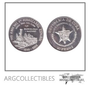 Cuba Moneda 10 Pesos 1988 / 140 1er Aniversario Ferrocarril Plata 999 KM-206 Proof