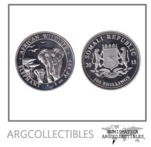Somalia Moneda 100 Shillings 2015 Elefantes Plata 999 Proof