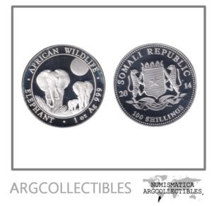 Somalia Moneda 100 Shillings 2014 Elefantes Plata 999 Proof