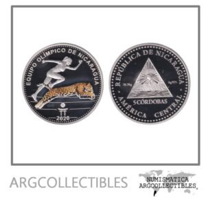 Nicaragua Moneda 5 Cordobas 2020 Equipo Olimpico Plata 925 Proof