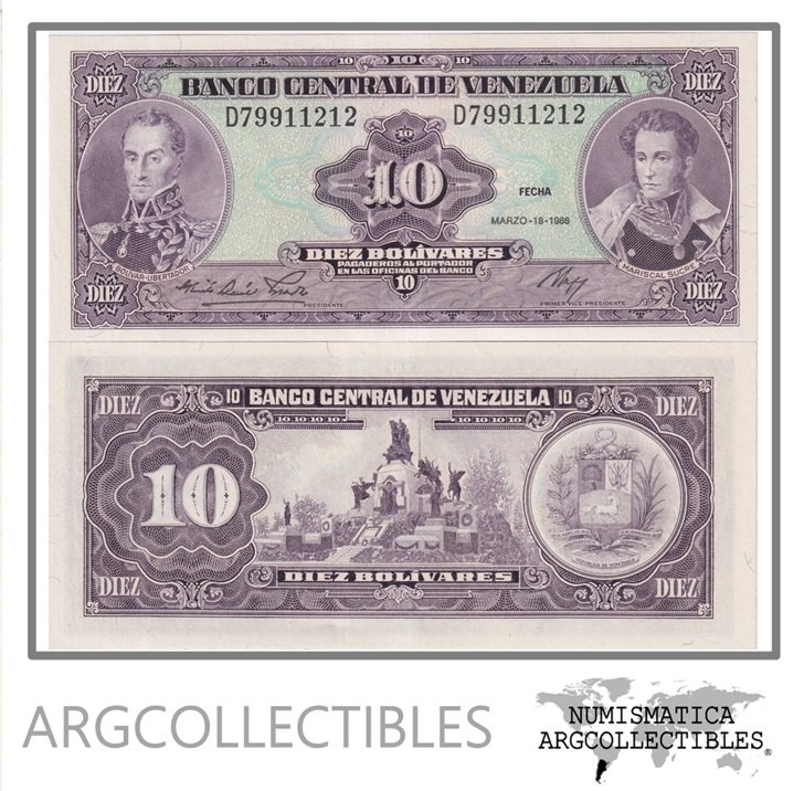 Venezuela Billete 10 Bolivares 1986 P-61a UNC