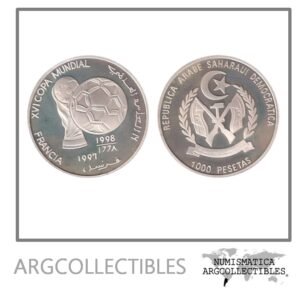 Saharaui Moneda 1.000 Pesetas 1997 Mundial Futbol Francia 98 Plata 999 KM-46 Proof