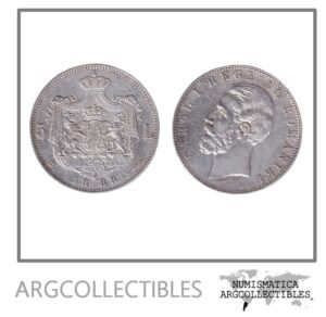 Rumania Moneda 5 Lei 1883 B Plata 900 Rey Carlos I KM-17.1 VF+
