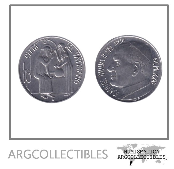 Vaticano Moneda 10 Liras 1981 Papa Juan Pablo II Aluminio KM-155 UNC