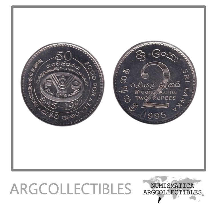 Sri Lanka Moneda 2 Rupias 1995 FAO KM-155 Niquel UNC