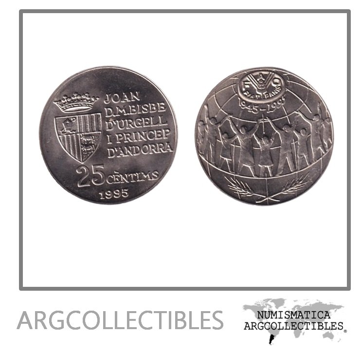 Andorra Moneda 25 Centesimos 1995 Niquel KM-109 FAO UNC