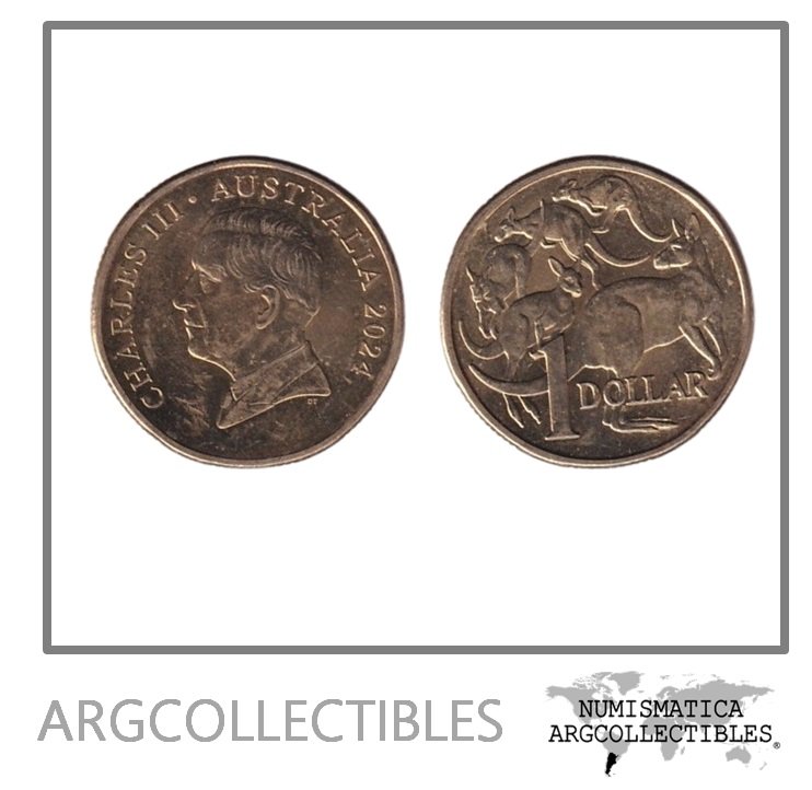 Australia Moneda 1 Dolar 2024 Laton Canguro Rey Carlos III AU